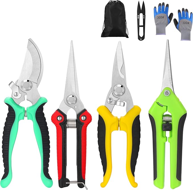 5‑Piece Garden Pruning Shears Set with Gloves & Storage Bag – Stainless Steel Trimming Scissors for Flowers, Herbs & Small Branches – Ergonomic Gardening Tools Kit (Multi-color)