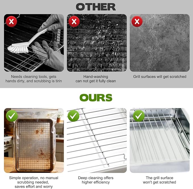 8 Pack Oven Rack Cleaning Bags, Thickened No Scrub Oven Rack Cleaning Bags Simple to Use Heavy Duty Reusable Leak-Resistant Bags for Deep Soaking Removable Metal Rack, Grill Grates, BBQ Racks