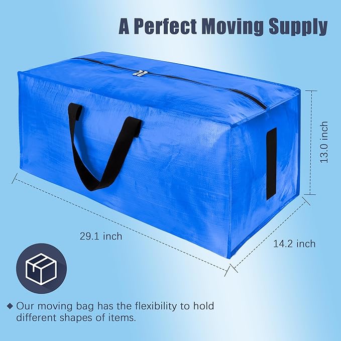 HOMESURE 8 Pack Large Strong Moving Bags with Zippers & Carrying Handles - Water-Resistant - Heavy Duty Storage Tote for Space Saving, Fold Flat, Alternative to Moving Box (Multicolored)
