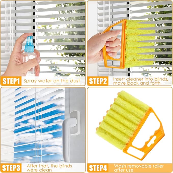Geiserailie 1 Pcs Window Venetian Blind Cleaner Duster Tool Washable 7 Fingers Dusting Cleaner and Air Vent Shutter Brush Blinds Air Conditioner Fan Duster Dirt Housekeeping Tool (Orange)