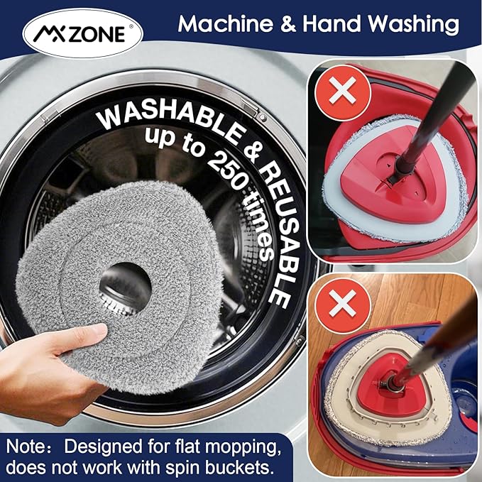 Spin Flat Mop Pad Replacement Compatible with O Cedar Mop Head Replace Flat Triangle Mop, Wet Damp Dry Sweeping Pads Washable, Microfiber, 4 Mopping Pads and 1 Mop Base