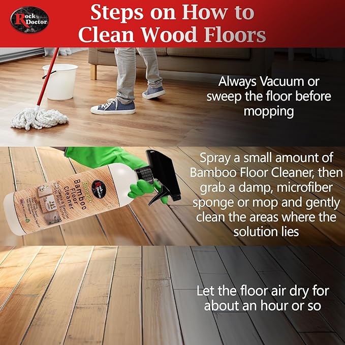 Rock Doctor Flooraid+ Bamboo Floor Cleaner Spray, 2 Pack, Heavy Duty Non Abrasive Cleaning Solution for Hard Floors, Counters, and Surfaces, Rinse Free