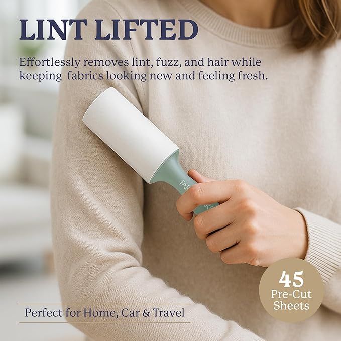Farberware Fabric Shaver & Lint Remover Set–Battery Operated Sweater Shaver with Triple Blades and Extra Sticky Roller for Pet Hair, Fuzz & Pilling on Clothes, Upholstery & Bedding (Sage, Small)