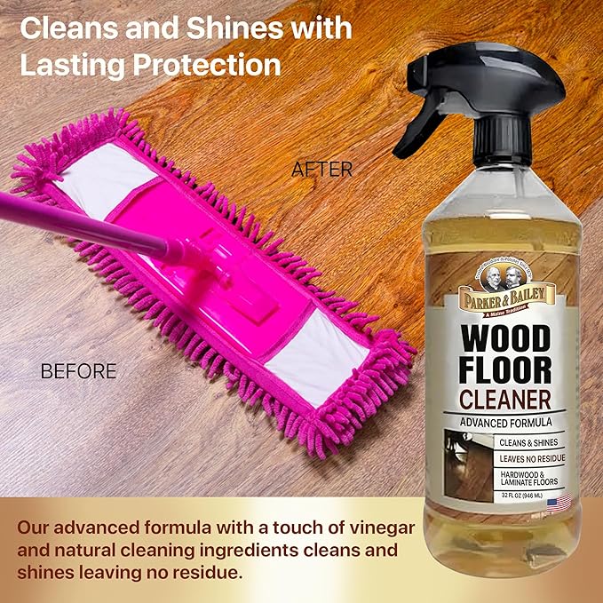 Parker & Bailey Wood Floor Cleaner – Use on Hardwood, Laminated or Faux Finshed Floors. Shine Restorer Protector, Surface Cleaner House Cleaning Supplies Home Improvement, Natural Look, Cuts Grease