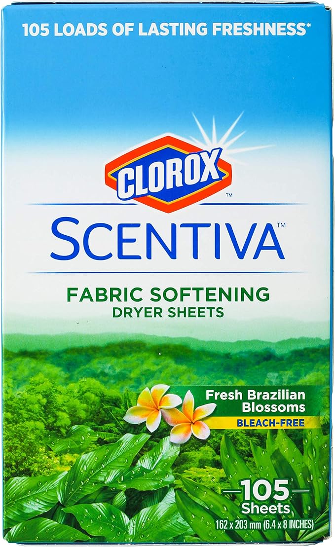Clorox Scentiva Fabric Softening Dryer Sheets - Fabric Sheets in Fresh Brazilian Blossoms Scent - Laundry Dryer Sheets for Fresh & Clean Clothes - Fabric Softener Sheets, Dryer Sheet, 105 Count