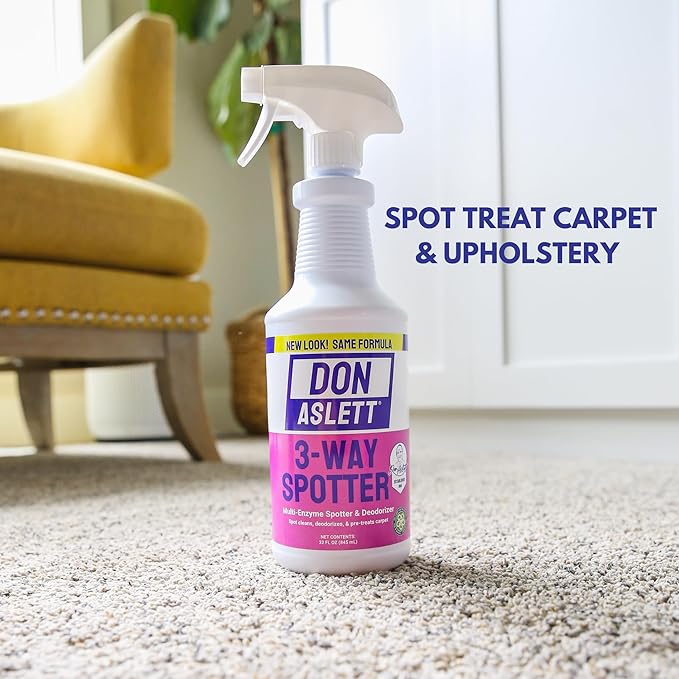 Don Aslett 3-Way Spotter (1 Liter Bottle, Pack of 2) Stain Remover, Odor Eliminator, Carpet Protector | Ready-to-use Rug Deodorizer and Spots Cleaner | Remove Carpet Stains with Enzymes