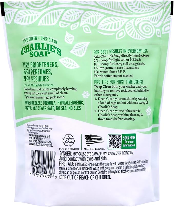 Charlie’s Soap Laundry Powder (100 Loads, 2 Pack) Hypoallergenic Deep Cleaning Washing Powder Detergent – Eco-Friendly, Safe, and Effective