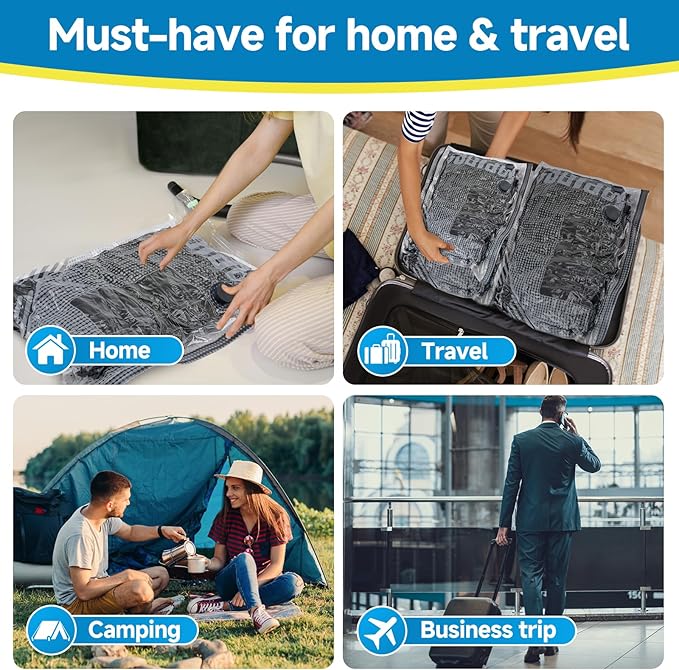 Travel Vacuum Storage Bags with USB Powered Electric Pump, 16 Pack Vacuum Seal Bags for Clothing Travel, Space Saver Bags for Luggage, Suitcase, Backpack & Home Organization, White