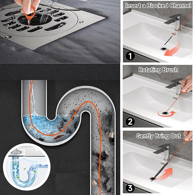 4Pcs 32 Inch Drain Snake Hair Clog Remover Tool Set, Long Flexible Anti-Break Plumbing Snake for Shower, Bathroom Sink, Tub and Pipe Drains, Easy Hair Catcher and Cleaner for Home Use