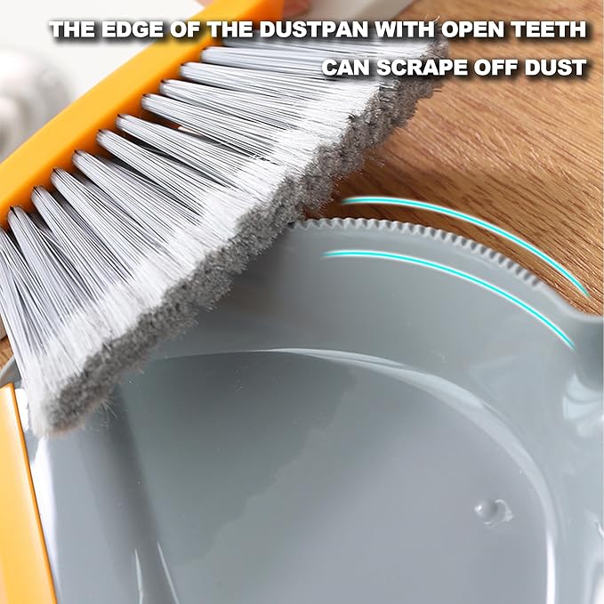 Mini Broom with Dustpan Combo Set Small Dust pan and Brush Set Quick Cleanup Debris Dust for Floor Countertop Worktop Desk Pet Cage (Grey+Orange)