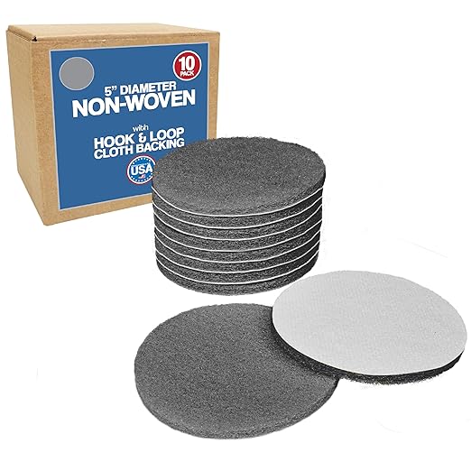 5" Abrasive Pad Hook & Loop Round Non-Woven Final Surface Prep Disc, Wood, Metal, Smooth Surface Before Final Finish, Oxidation Removal, Restore Shine, Very Fine Scuff Pads - 800 Grit - 10 Pack (Gray)