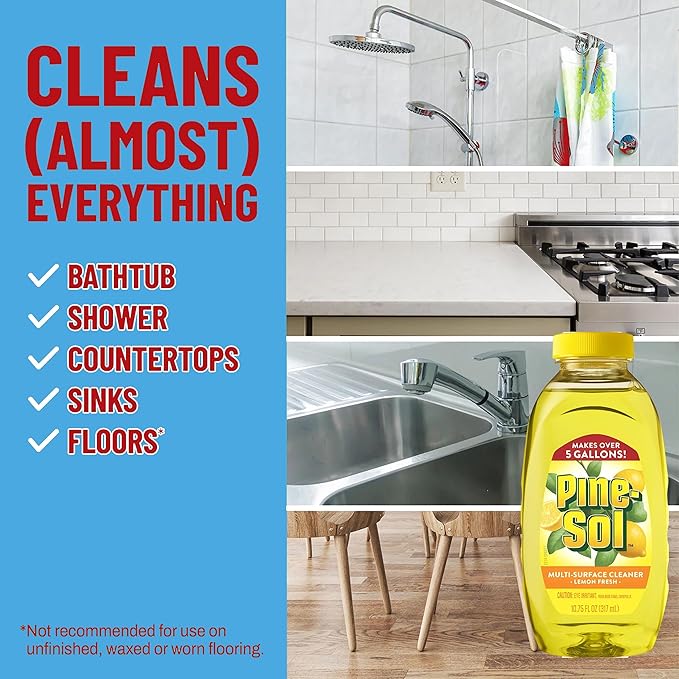 Pine-Sol Multi Surface Cleaner, 2 Pack, Concentrated Multi Purpose Cleaner and Degreaser for Kitchen and Bathroom, Makes 5 Gallons, Lemon Fresh Scent, 10.75 oz. Each
