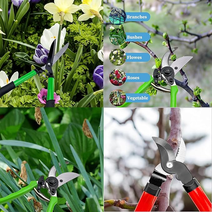 iMeshbean 3 Pieces Garden Tools Set Lopper & Pruning Shear & Tree Trimmer Pruner Ideal for Indoor & Outdoor Gardening, Branch Cutting & Plant Trimming