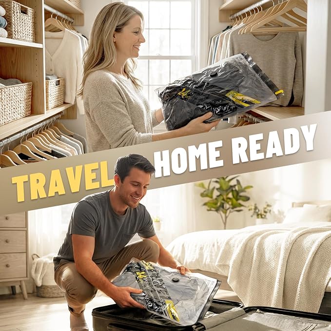 Cordless Vacuum Bags for travel - 12 Pack Rechargeable Wireless Vacuum Seal Bags for Clothing Travel, Space Saver vacuum storage bags with pump for Clothes, Blankets & Luggage Organization