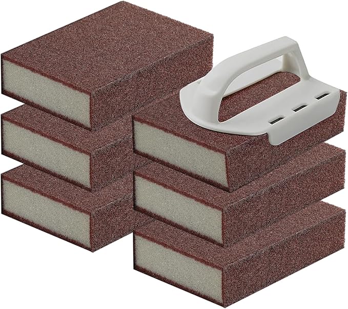 Magic Carborundum Sponge, 6pcs with 1 Handle Rust Foam Cleaning Eraser for Pots, Pans, Sink, Grill, Household Cleaning Emery Sponges for Kitchen, Bathroom
