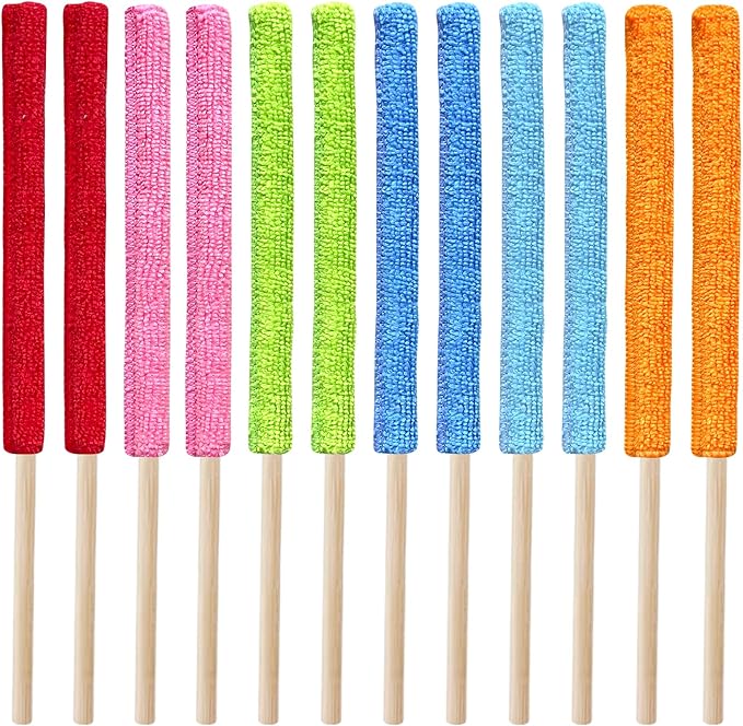12 Pcs Mini Detail Duster Sticks Crevice Cleaning Tool Brush Microfiber Gap Dust Cleaner for Window, Fan, Blind and Car Vent