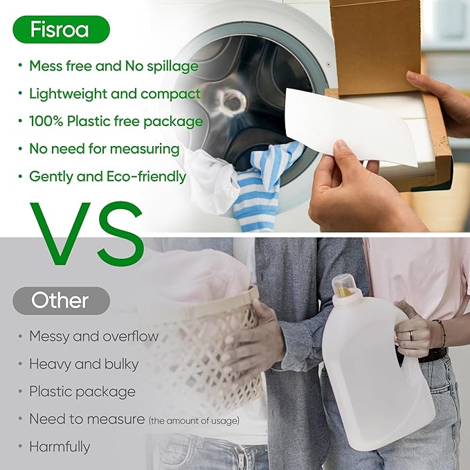 Travel Laundry Detergent Sheets Fisroa 300 Loads Eco-friendly Washing Detergent Sheets Plastic-Free Washer Strips, Fresh Linen Scent Liquidless Laundry Strips for Camping Dorm