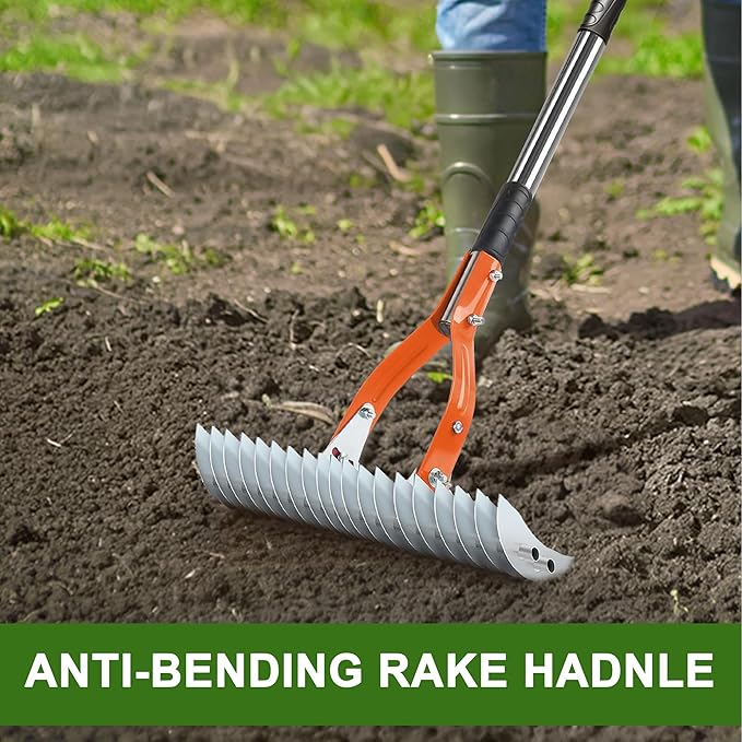 Thatch Rake,15" Lawn Dethatcher Rakes,Dead Grass Remover,Manual Dethatching Rake with Adjustable Length Handle,Scarifier Rake,Thatching Rakes for Lawns Grass Loosening Soil