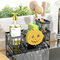 Cisily Kitchen Sink Caddy Organzier with High Brush Holder, Sponge Holder for Sink, 304 Rustproof Stainless, Kitchen Countertop Soap Dispenser Organizer (Black With Smiley Face Holder, 9.25″)