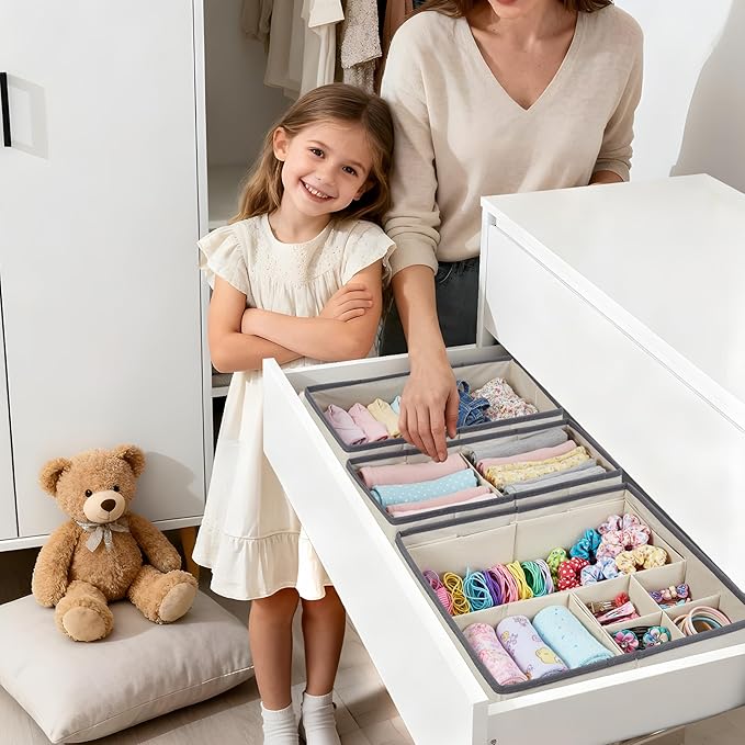 DECOMOMO Drawer Organizer for Baby – Clothes Organizer & Storage Dividers for Nursery, Storage Bins for Underwear, Bra, Socks, Diapers & Newborn Essentials (Beige, 12pcs)