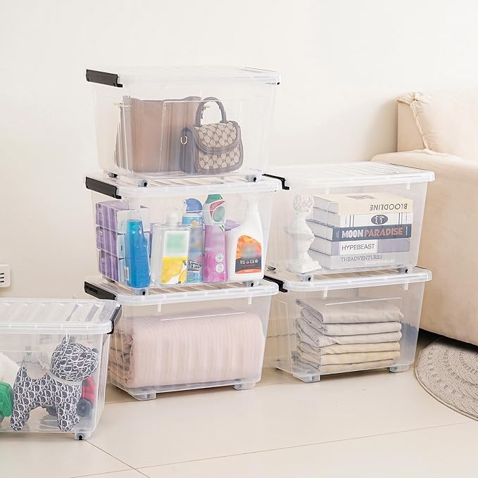 Citylife 54 QT Clear Plastic Storage Bins with Lids Stackable Storage Boxes with Lids Large Plastic Storage Containers for Garage Closet Kitchen 2 Packs