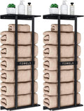 STWWO Towel Racks for Bathroom, Bathroom Towel Storage Wall Mounted 30 inch with Shelf Can Holds 6 Large Towels, Wall Towel Rack for Rolled Towels, Black (Pack of 2)