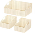 Ollieroo Rattan Storage Baskets, Handwoven Wicker Storage Bins with Built-in Handles, Storage Container Baskets for Shelves, Bedroom, Bathroom, Laundry Room or Kitchen(Beige)