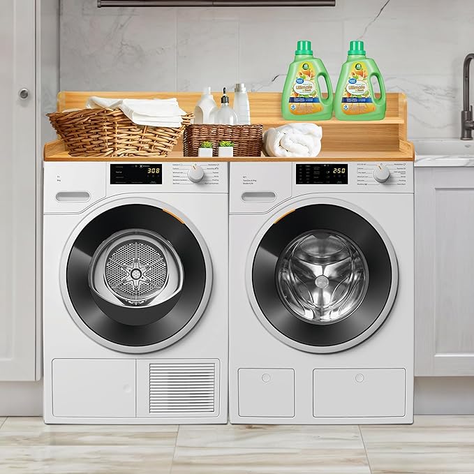 Royxen Laundry Countertop with 2-Tier Shelf Universal Fit, Washer and Dryer Countertop with Storage Space, Shelf Height 11.5 Inches, Solid Wood Core, Oak