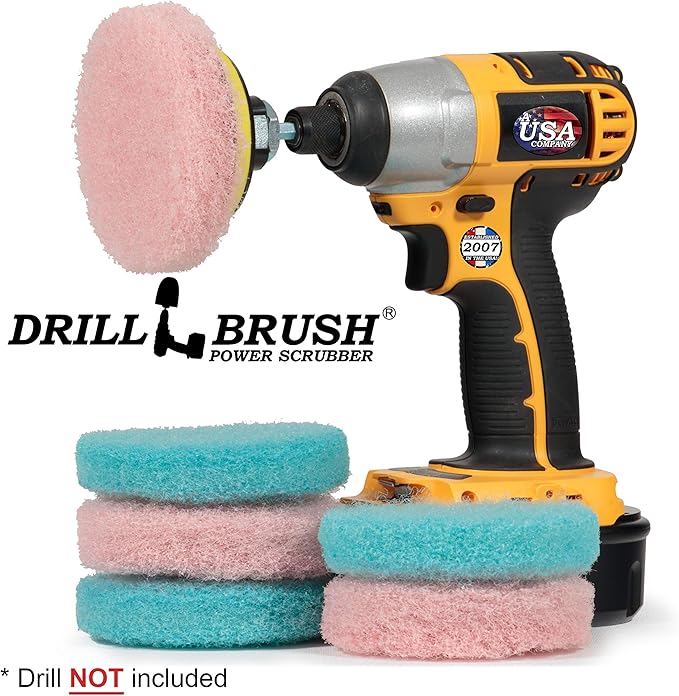 Drill Brush - Cleaning Supplies - Bathroom Accessories - Scrub Pads - Shower Cleaner - Bathtub - Bath Mat – Bathroom Sink - Scrubber - Hard Water Stain Remover - Glass Cleaner - Shower Door Cleaner