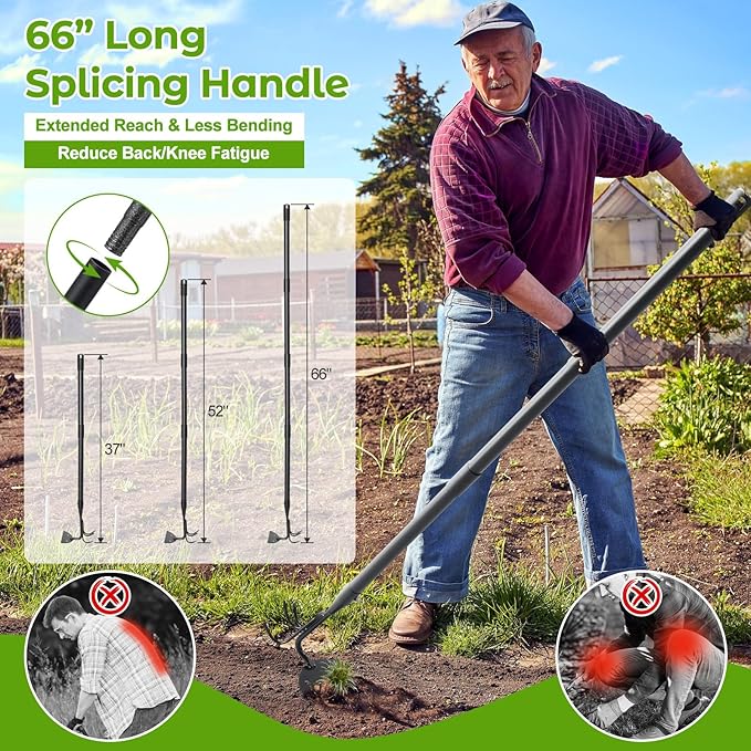 Garden Hoe, 2 in 1 Weeding Hoe and Cultivator Soil Tiller,52" Long Handle, Heavy Duty Hoe Garden Tool for Weeding, Loosening Soil, Cultivating, Gardening