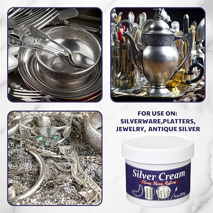 4 Pack Silver and Copper Cream Cleaner and Polish Cream 8 Ounce Each Metal Polish for Silver Copper Brass Jewelry Chrome Sink Silverware Cleaner Brass Tarnish Remover