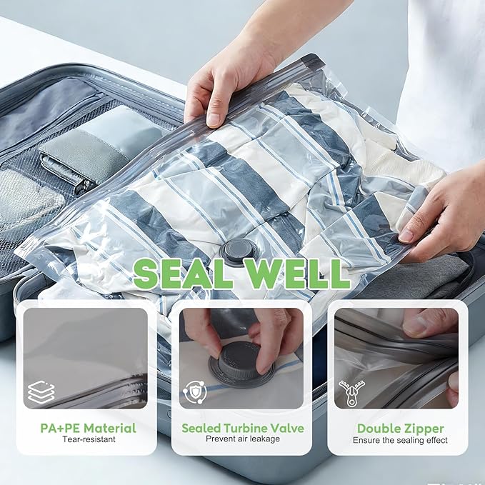 Mapambo Vacuum Storage Bags with -60000Pa USB Pump, 12 Pack Vacuum Seal Bags for Clothing Travel in 3 Sizes, Travel Vacuum Bags with Pump, Saving up to 80% of Luggage Space (12 Combo Size)