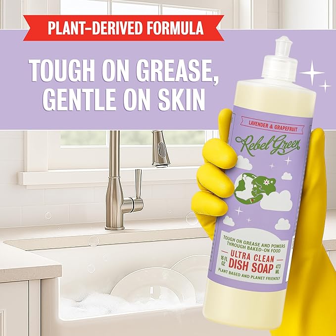 Rebel Green Super Deluxe Dish Soap - Natural Kitchen Dish Detergent - Gentle Dish Liquid Scented with Lavender & Grapefruit - (1 Gallon Refill Bottle)