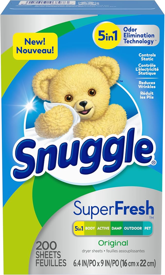 Snuggle Plus SuperFresh Fabric Softener Dryer Sheets with Static Control and Odor Eliminating Technology, Original, 200 Count (Pack of 2)