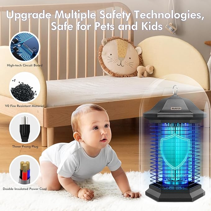 Bug Zapper Outdoor Indoor, 18W Power & 4400V Instant Grid Mosquito Repellent, Insect Control Efficiency Increased 100% Fly Trap for Patio, Backyard, Home