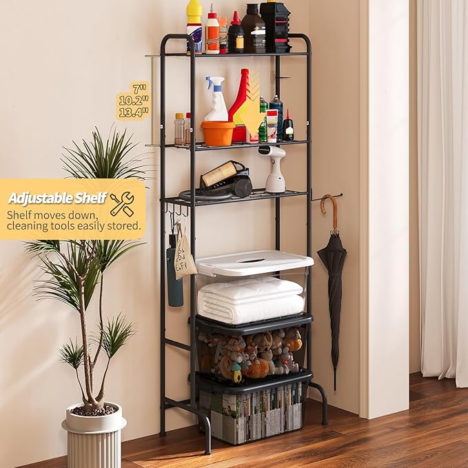 Over The Toilet Storage,3-Tier Heavy Duty Metal Bathroom Organizer, Freestanding Space Saver with Wide Shelves for Towels & Toilet Paper (Black)