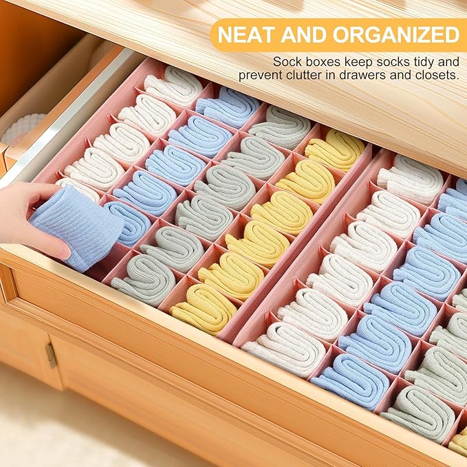 Joyoldelf Sock Organizer Drawer Organizer - Underwear Organizer, 24 Cell Collapsible Closet Organizers and Storage Sock Holders Organizers for Storing Socks, Ties, Belts 6 Pack Pink