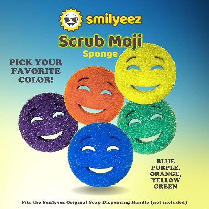 The Original Scrub Moji Scrubbing Sponge by Smilyeez (Set of 3) - Orange- Temperature-Responsive Polymer Foam, Stain and Odor Resistant, Ideal for Kitchen and Bathroom Cleaning