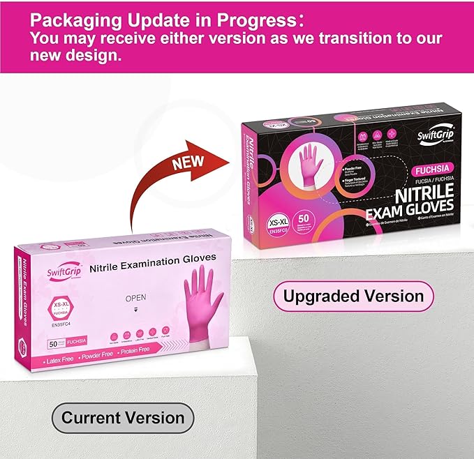 Powder-Free Nitrile Gloves, 3-mil, Disposable Nitrile Gloves, Latex-Free, Powder-Free - Pink/Fuchsia