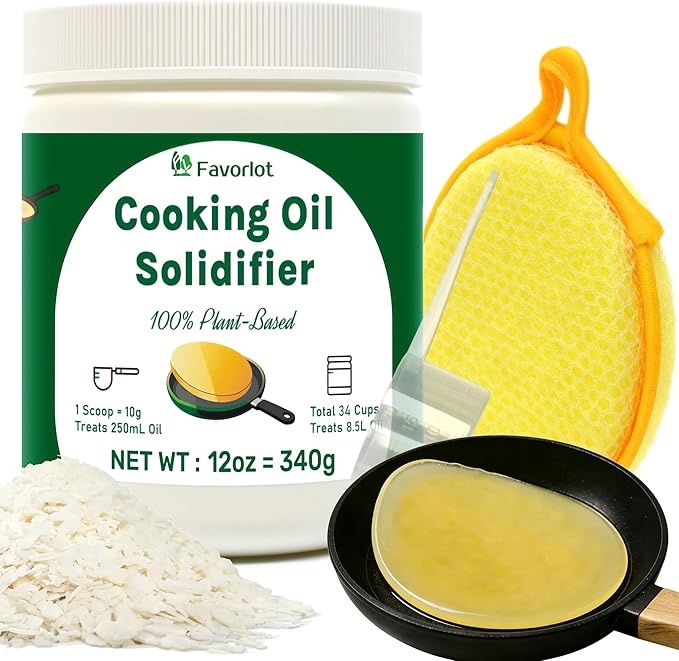Grease Solidifier Powder, Cooking Oil Solidifier for Disposal, 2.25 Gallon Fry oil Away from Mess, Frying Oil Hardener, Vegetable Canola Fry Oil Solidifying Powder to Gel, 100% Plant-Based, 12 oz Value Pack