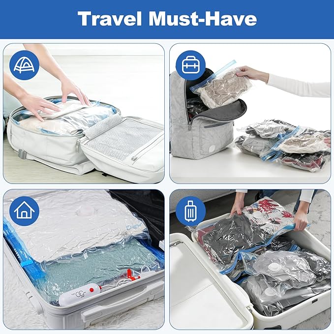 VMstr 15 Pack Travel Vacuum Storage Bags with USB Pump, Vacuum Packing Seal for Luggage and Suitcase, Space Saver for Clothes and Clothing Travel