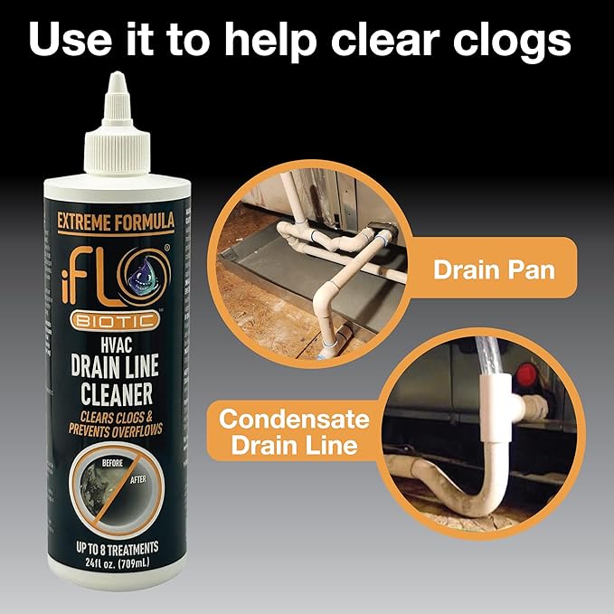 iFLO® Extreme A/C Drain Line Cleaner – Fast-Acting, Long-Lasting HVAC System Solution for Tough Clogs & Buildup – Professional Liquid Drain Cleaner and Clog Remover, 24oz Bottle, 1 Pack