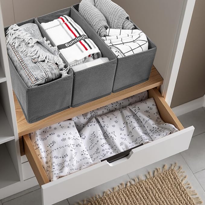 9-Pack Foldable Drawer Organizers Foldable Storage Bins – Clothing Drawer Organizer for Clothes, Dark Grey (10.6"x5.5"x4.3", Non-Woven Fabric)