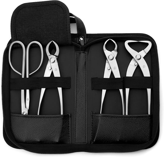 TianBonsai 4-PCS Bonsai Tool Set Including Concave Cutter Straight Edge Cutter Trunk Splitter And Bonsai Scissors Equip With Tool Bag