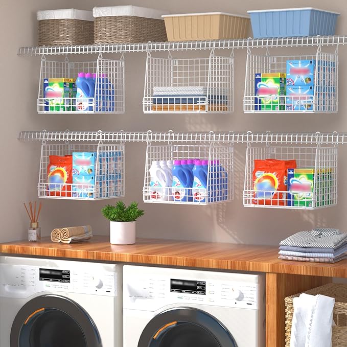 PUPPYCUTE 3 Pack Laundry Room Organization and Storage, Hanging Wire Basket for Laundry Closet Wire Shelves, Laundry Closet Organizers and Storage Basket, Heightened Version