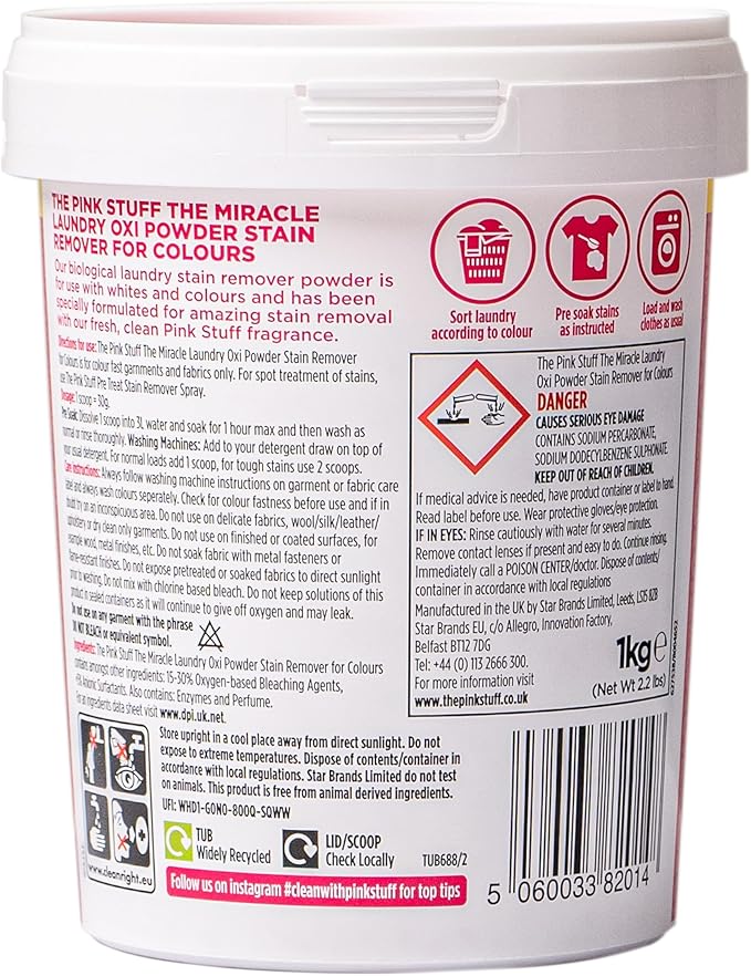 Stardrops The Pink Stuff Miracle Laundry Oxi Powder Stain Remover for Colours,1kg,(Pack of 6)