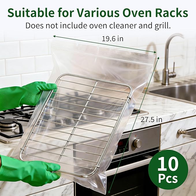 10-Pack Heavy Duty Oven Rack Cleaning Bags,19.7 * 27.5 inch，No Scrub Reusable Leak-Proof Soaking Bags for Grill Grates，Universal Fit for Oven Racks, Griddles and Smoker Grates