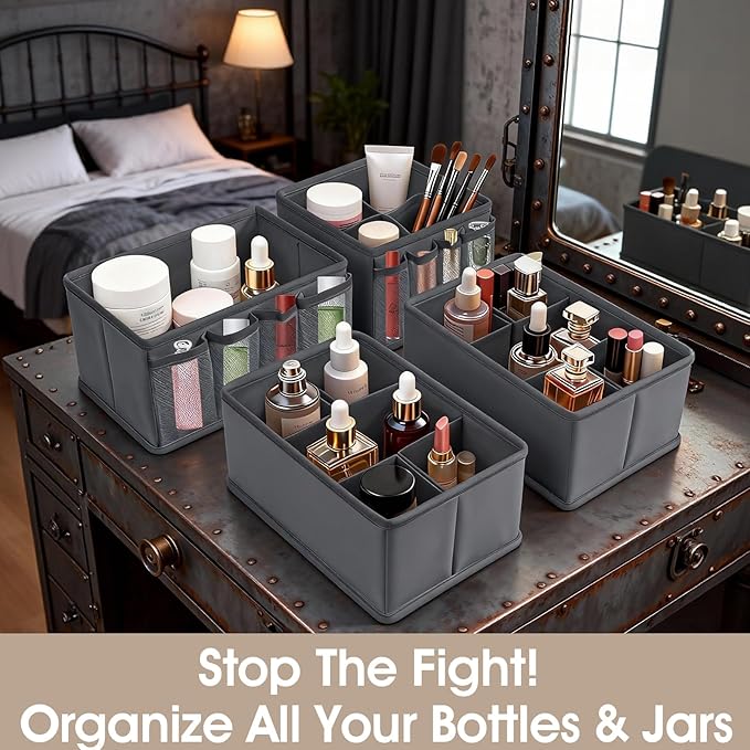 VERONLY Cosmetic Storage Bins Makeup Organizer, Adjustable Multifunction Storage Box Desk Drawer Divider for Makeup Brushes, Bathroom Countertop or Dresser, Set of 4