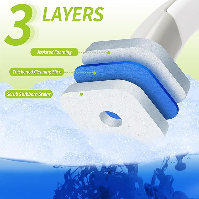 Toilet Bowl Cleaner Wand with 14 Refills, Disposable Toilet Brush Set with Holder, Cleaning System Starter Wand Kit, Bathroom Cleaning Set