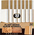 Aheroi Natural Dish Sponge, 32 Count FSC Certified Plant-Based Biodegradable Compostable Kitchen Sponges for Dishes Bulk, Organic Eco Friendly Cleaning Sponge for Bathroom, Household, Non Scratch